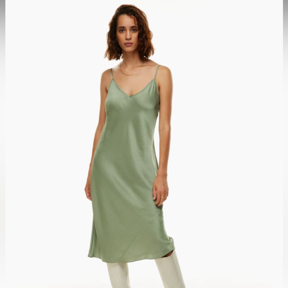 Aritzia Wilfred Only Slip Midi Dress in Bitter Sage